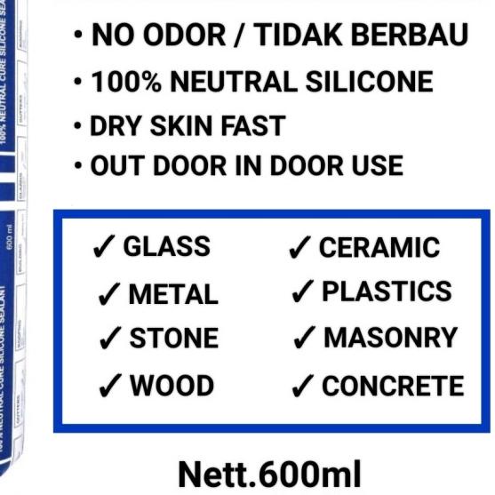 

Silicone Sealant Sosis GLAZING N10 600ml NETRAL100% - Harga satuan pcs - Putih
