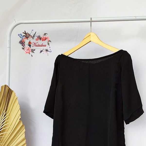 Blouse Wanita Bahan Wollycrepe Polos Hitam / Pakaian Wanita / Atasan Wanita / Blus Cewek Lengan Pendek Kerut Karet Bagian Bawah