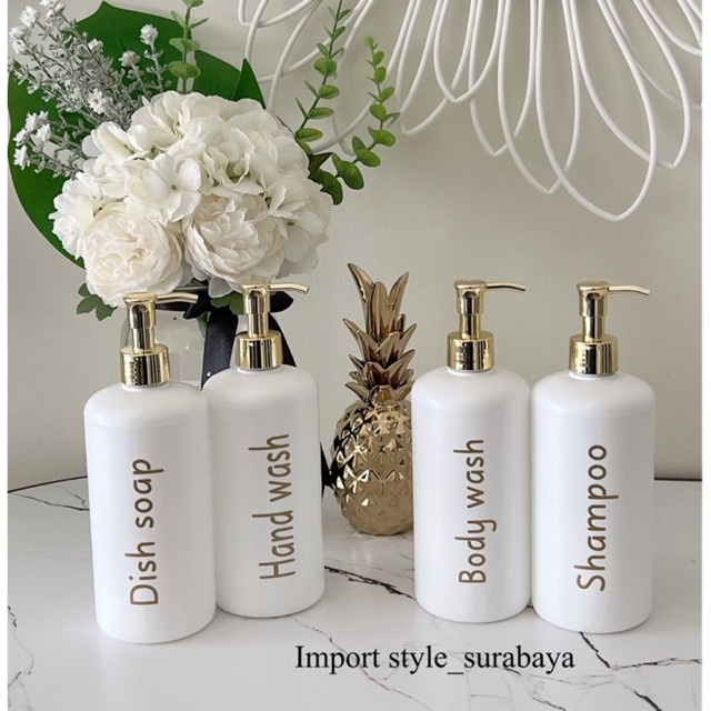 botol PUTIH DOFF TEBAL 500ml GOLD NATURAL . luxury aesthetic bottle refill tempat sabun cair pump estetik mewah elegant