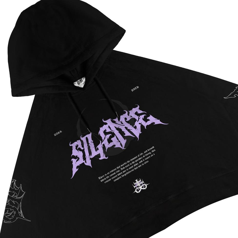 SIAP KIRIM GRDT Silence Hoodie Oversize Crop Top Black ♗ 877