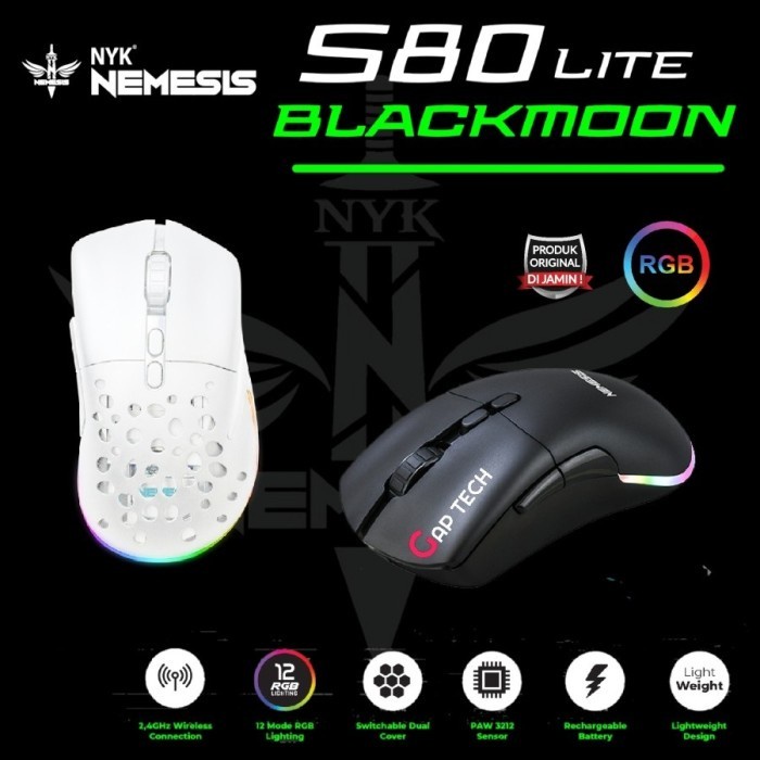 Gaming Mouse Wireless Gaming NYK S80 / S 80 Lite Blackmoon with RGB Original