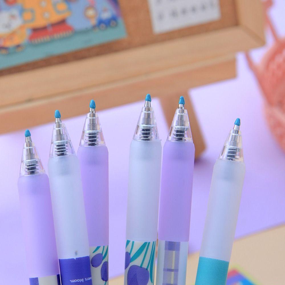 Preva 6PCS/Set Pena Gel Alat Tulis Kreatif Gaya Mutil Dengan Klip Tinta Hitam Tulip Tekan Tipe Tanda Tangan Pen