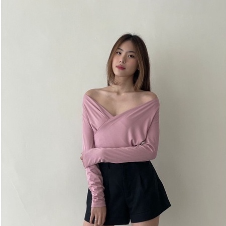 Thea Long Sleeve Top —— Ocha Wear | Atasan Off Shoulder Sabrina Wanita | Blouse Stylish Murah Berkualitas