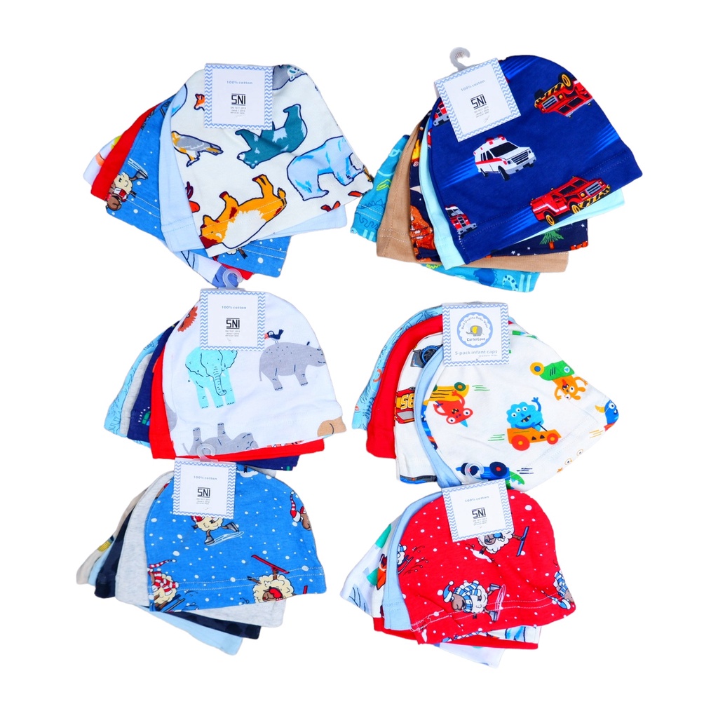 Topi Kupluk bayi SNI 1 Set Isi 5Pcs, Topi Bayi Newborn Premium 5 in 1