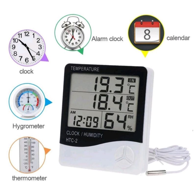 Hygrometer Thermometer Digital HTC 1 &amp; 2 Pengukur Suhu Ruangan