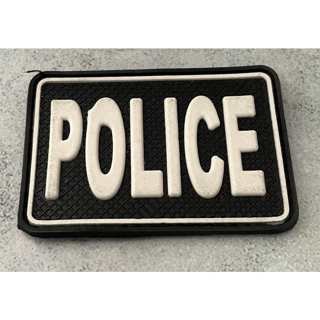 Patch Police (Putih) - Patch Velcro Police - Prepetan Police Merah - Velcro Karet