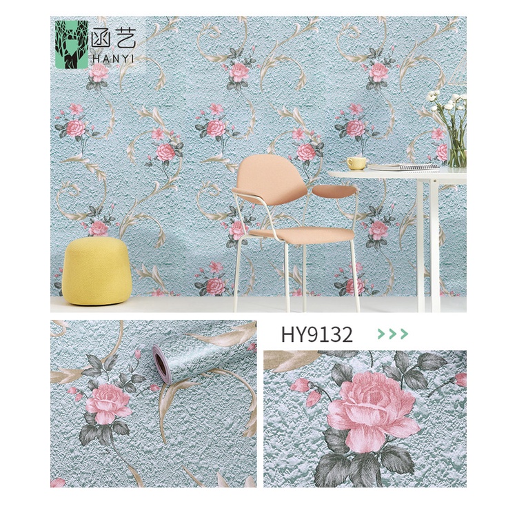 Wallpaper Dinding Motif BUNGA MAWAR PINK DASAR HIJAU 10m x 45cm