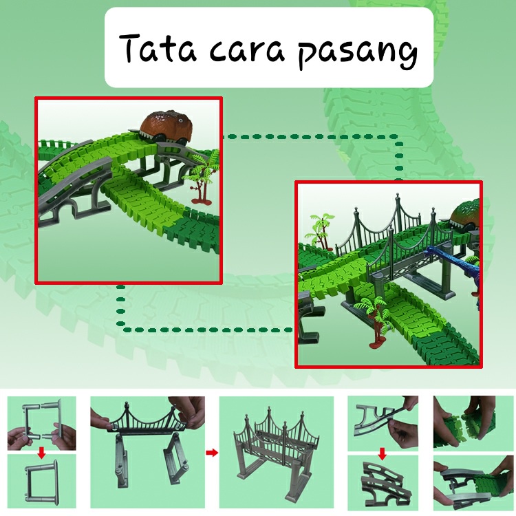 [FUNNY]Mainan Set Mobil Dan Rail Flexible Tema Dinosaurus / Dino Track Car Adventure / Mainan Mobil Rail Jurassic Park