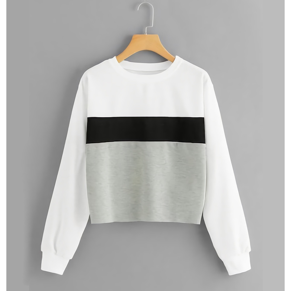 Sweater crop polos kombinasi Sweater 3D warna putih hitam abumuda hoodie wanita