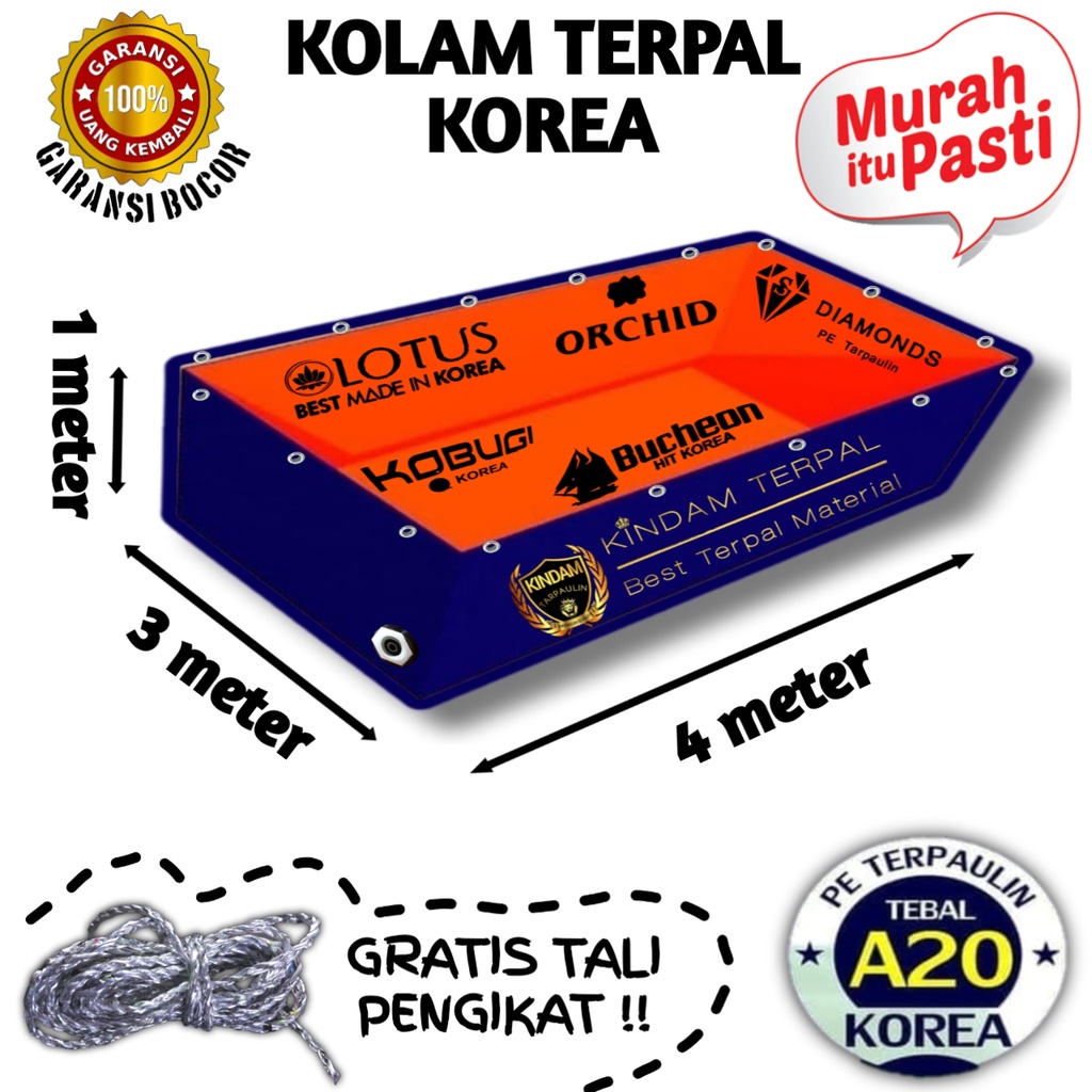 TERPAL KOLAM 4x3x1 A20 KOREA BERGARANSI MURAH | KOLAM TERPAL IKAN LELE, NILA, GURAME