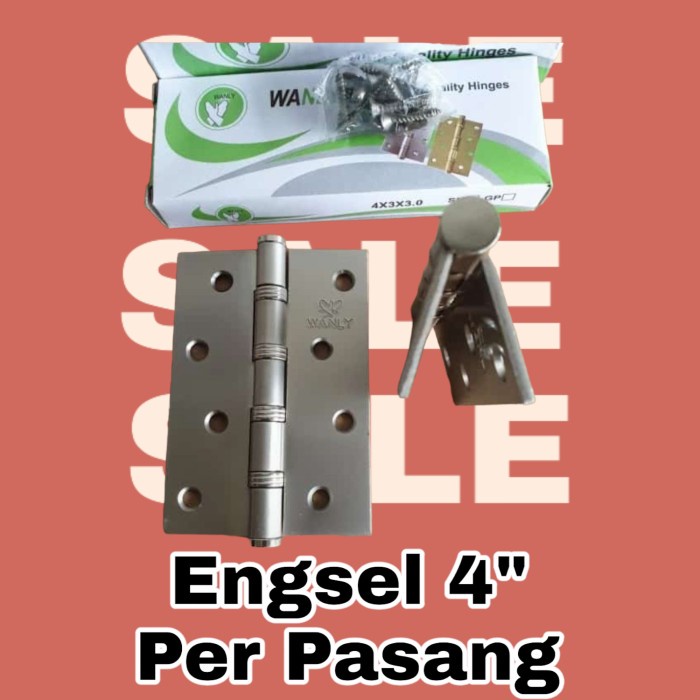 Engsel 4&quot; Per Pasang Merk Wanly Pintu Jendela Satin Nickel Bearing