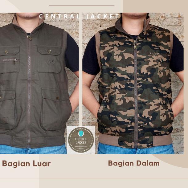 ROMPI JEEP PRIA BOLAK BALIK LORENG - JAKET ROMPI OUTDOOR - ROMPI PRIA - Cokelat, 3XL(XXL lokal)