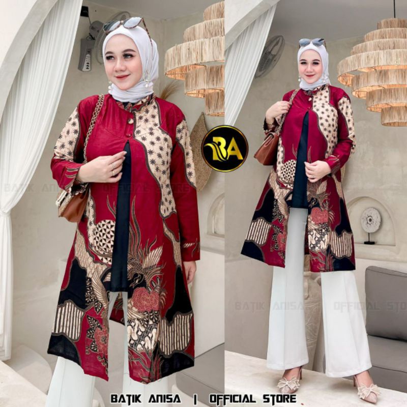 TUNIK BATIK ATASAN WANITA SERAGAM KANTOR UKURAN M L XL XXL XXXL JUMBO KATUN HALUS