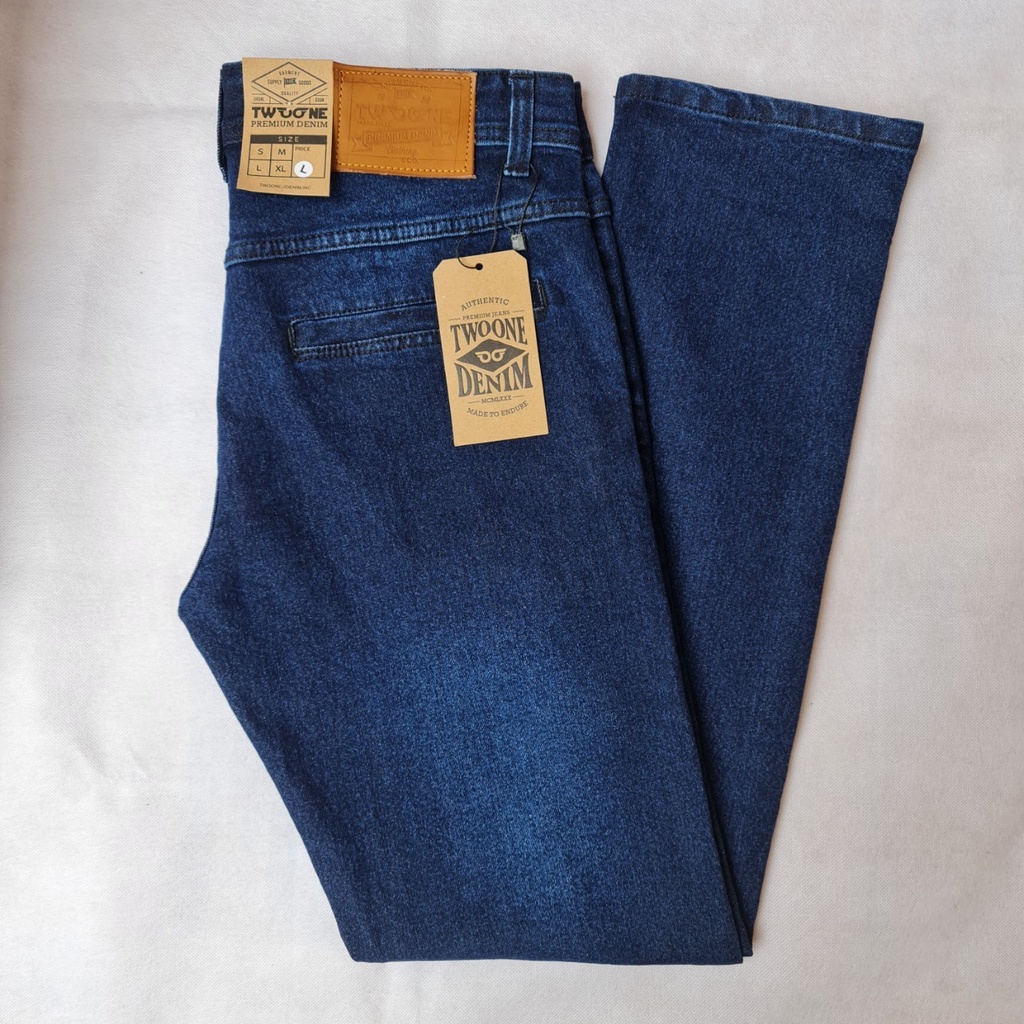 TWO ONE - Celana Jeans Panjang Pria Slim Fit Saku Bobok Biowash