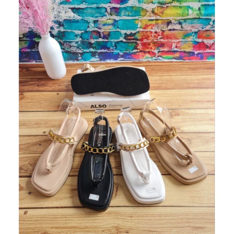 SANDAL JEPIT RANTAI MODEL ZARA PREMIUM HAK DATAR MURAH SOL EMPUK IMPORR GLADIATOR CHAIN RANTE