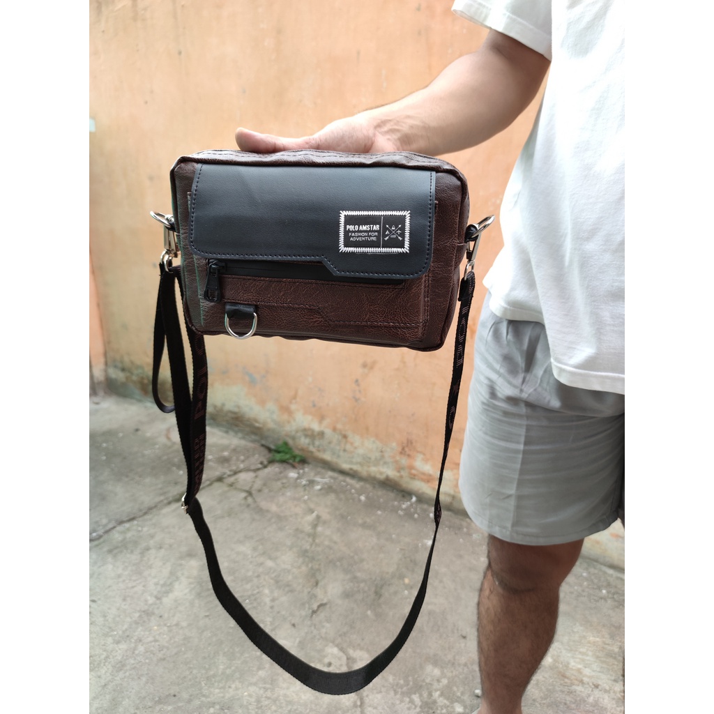 Tas Selempang Dompet PU Leather Original Polo Amstar Waterproof Clutch Bag Hand Bag Tas Pria Wanita