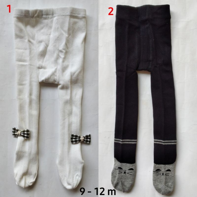 Legging rajut anak bayi perempuan impor 9 12 bulan hitam kucing putih pita