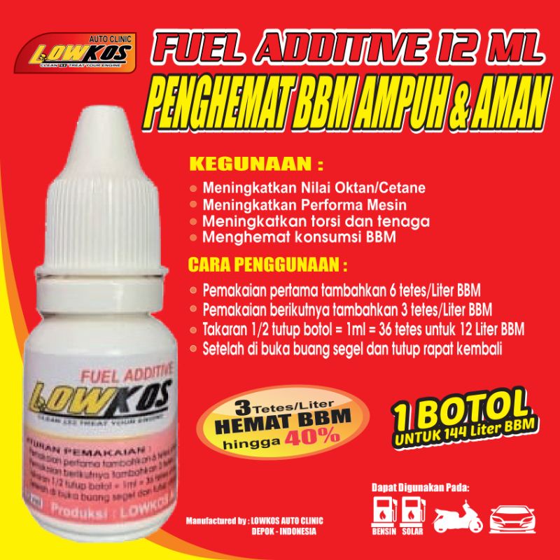 1 DUS LOWKOS FUEL ADDITIVE 12 ML isi 12 botol Penghemat BBM terbaik terbukti ampuh dan aman