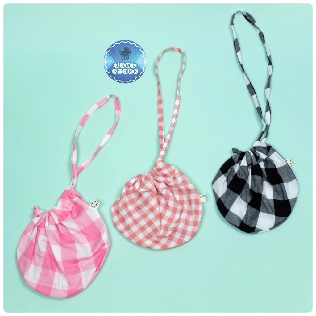 Pouch Make Up / TAS SERUT Kosmetik Bentuk LINGKARAN harga EKONOMIS Travel Bag Unik Kekinian Motif Kotak Gingham