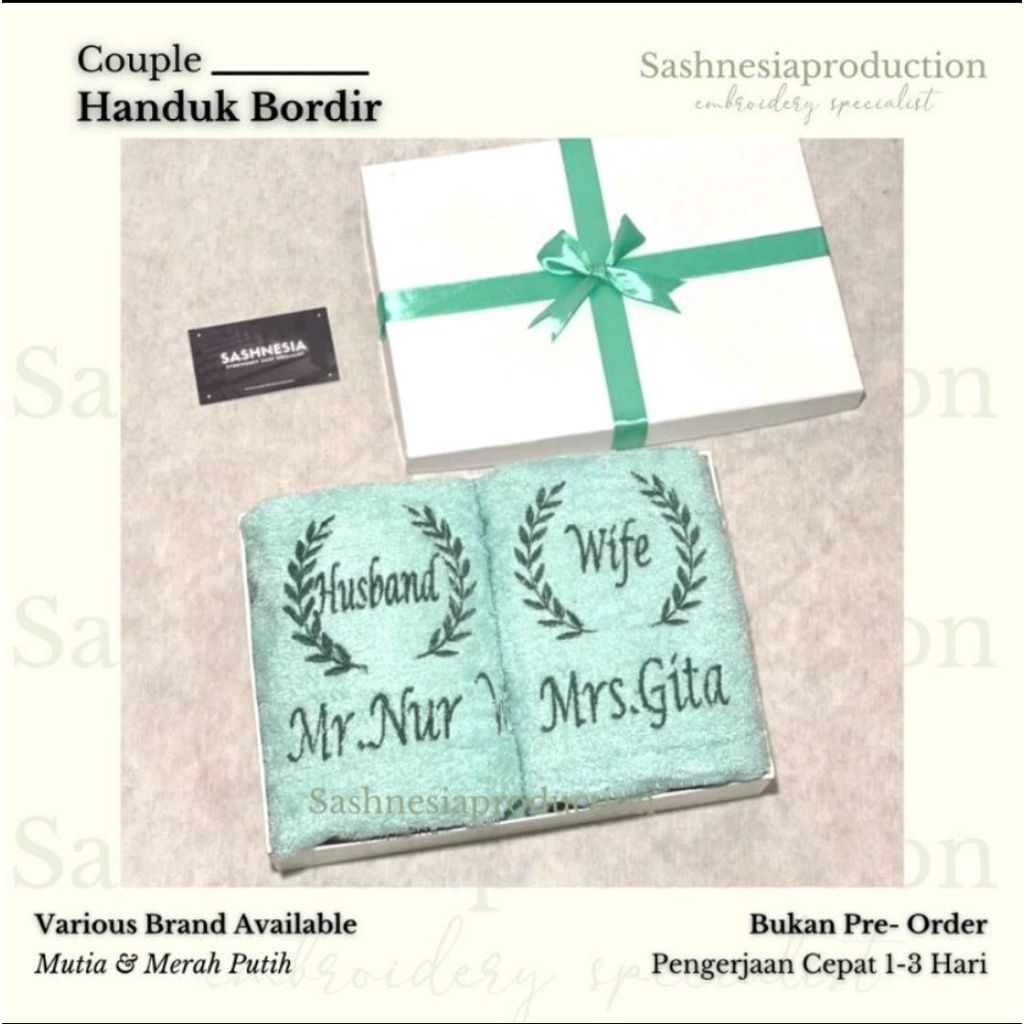 Handuk Couple Bordir Size 50x100 | Handuk Wedding | Handuk Couple | Handuk Bordir | Handuk Nama