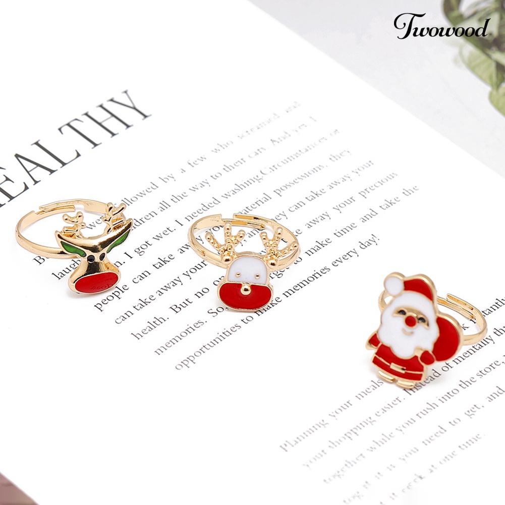 Cincin Desain Kartun Snowman Elk Pohon Natal Snowflake Bahan Alloy Untuk Anak