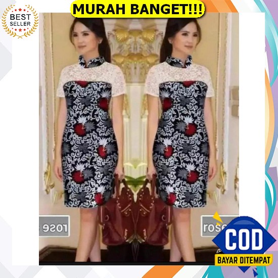 Cod Gaun Cheongsam Cina Retro Gaun Panjang Lengan Pendek Sj386 [Dress Merlyn Batik Ox]Dress Wanita B