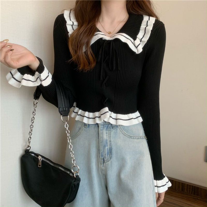 YIU YIU Rajut - Sweater Rajut Import Korea Atasan Casual Lengan Panjang Rajut Kantor Crop Top Long Sleeve