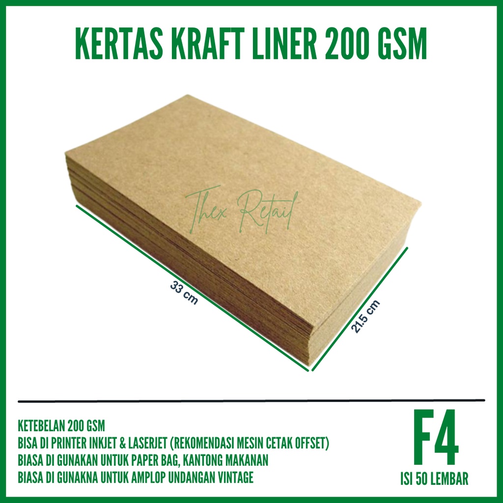 Kertas Kraft F4 Liner 200 gsm isi 50 lembar / Kertas Kraft Coklat Liner 200 gsm