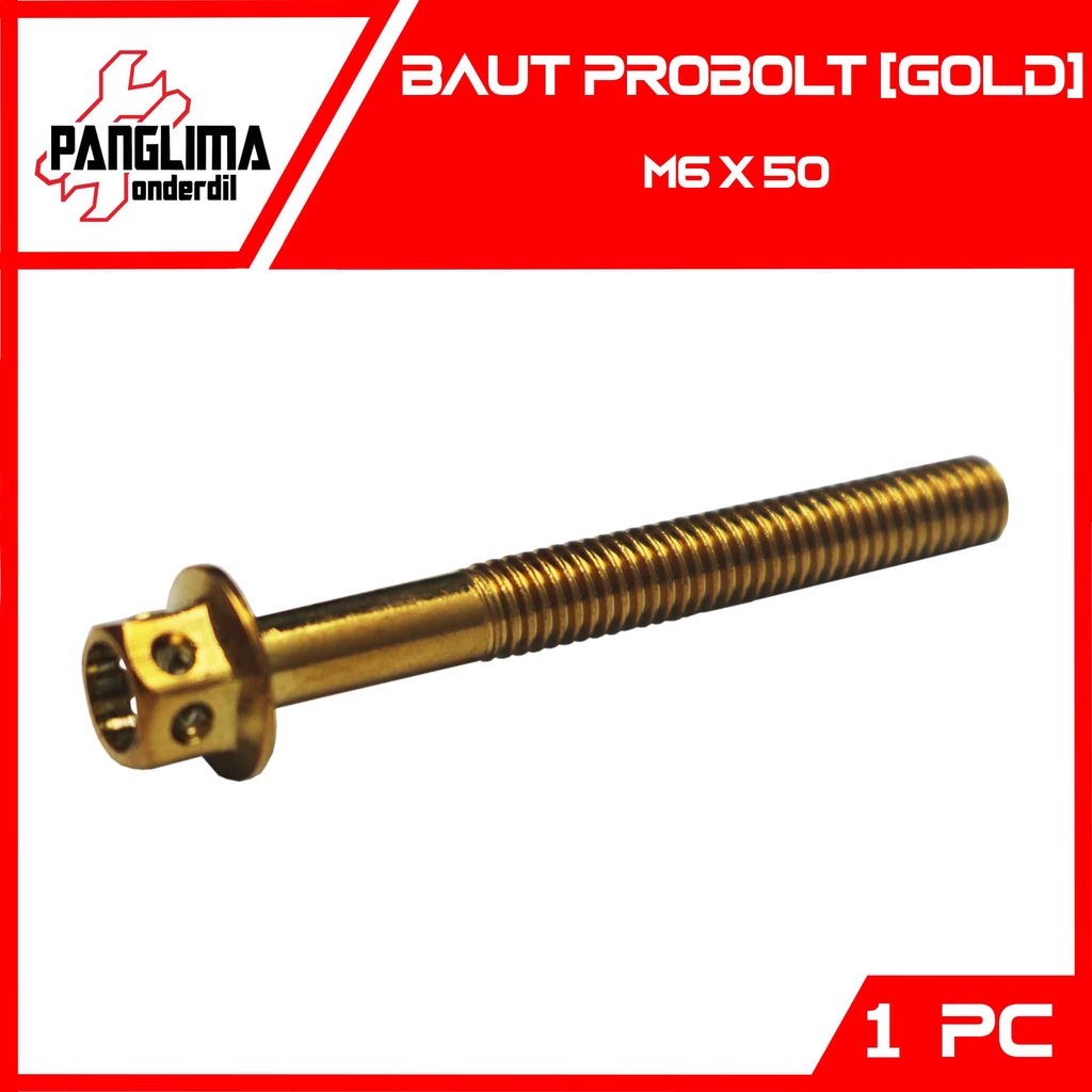 Baut Probolt Emas-Gold M6x50-6x50-6 x 50 Kunci 8 Drat 10 Baud Pro Bolt