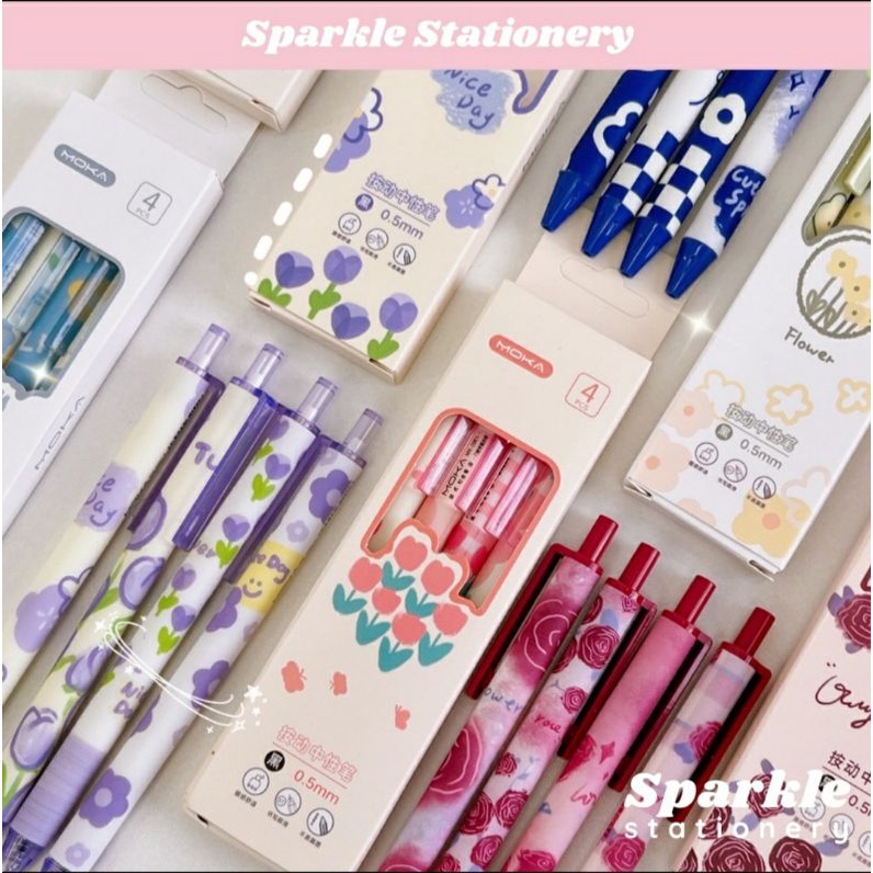 

Pulpen Set Korean Isi 4 Pcs 0.5MM Tinta Hitam Sparkle Stationery