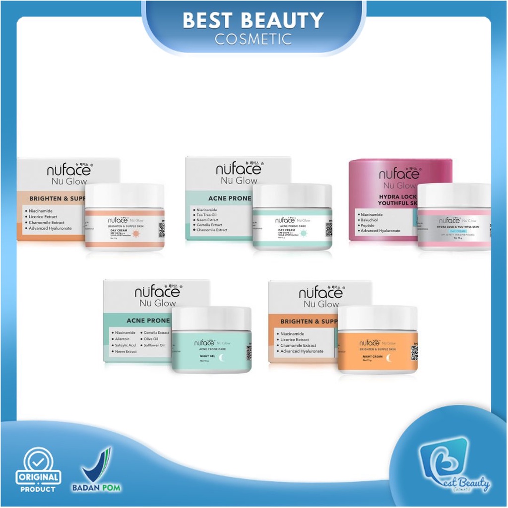 ★ BB ★ Nuface Nu Glow Brighthen &amp; Supple Skin - Hydralock &amp; Youthful - Acne Prone Care Day Cream - Night Cream - Night Gel