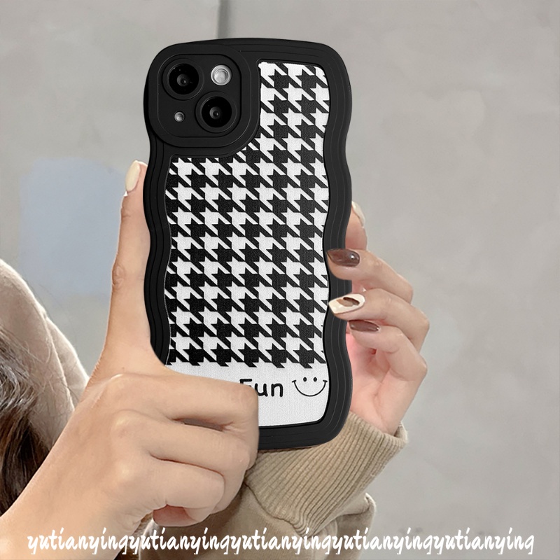 Soft Case Tpu Motif Smiley Houndstooth Untuk iPhone 11 12 13 14 Pro Max 7Plus XR X XS Max 8 7 6s 6 14 Plus SE 2020