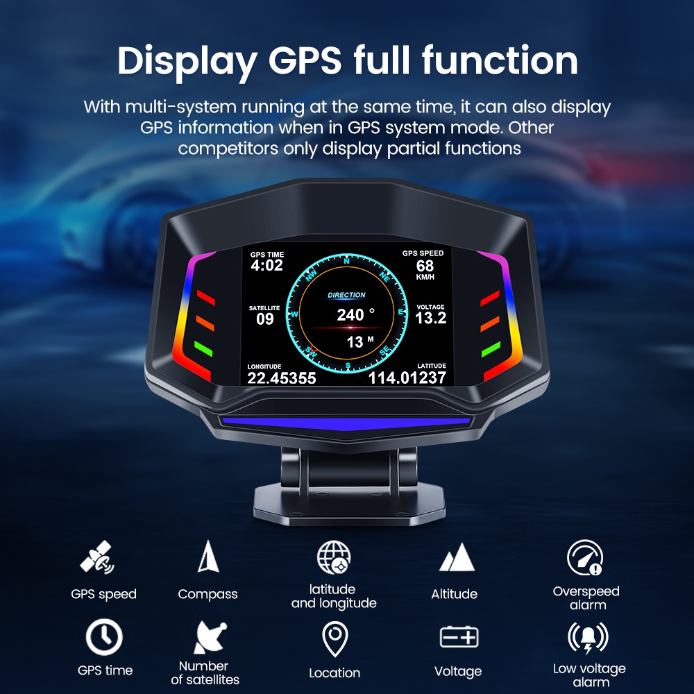 AP-8 3 in 1 Car Head up Display OBD2 GPS Dual System HUD Inklinometer OBD II Speedometer dengan Alarm Tegangan Suhu Air RPM Over Speeding untuk Semua Kendaraan