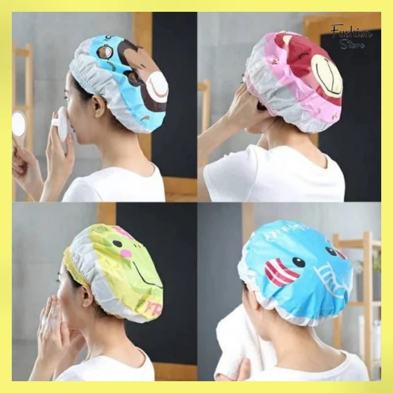 FS  Dua Warna Shower Cap Karakter Topi Keramas Penutup Rambut Anak Dewasa Bahan Plastik PVC