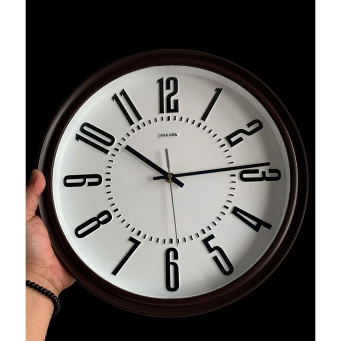 Jam dinding original Sakana Coklat besar 30CM mesin jam dinding on off