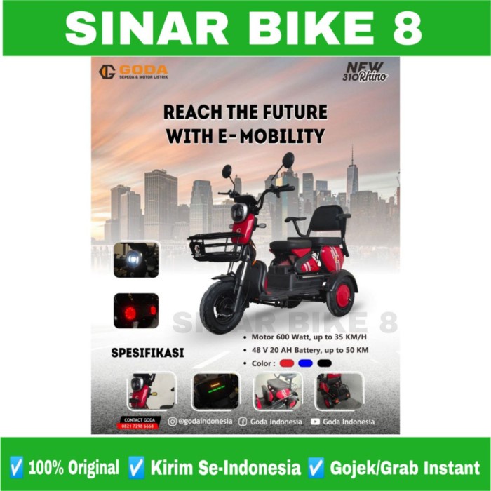 Sepeda Motor Listrik GODA NEW RHINO 310 Roda Tiga 600 Watt Electric