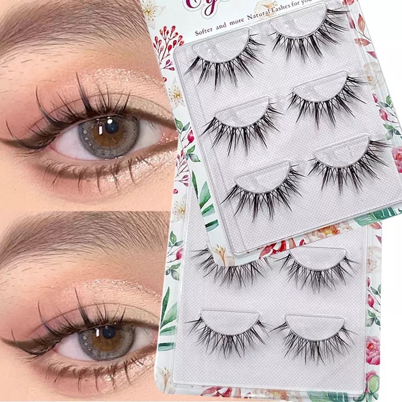 3PASANG Ultra-Fine Transparent Stem False Eyelashes V-Shaped Mixed-Race Thai Makeup Soft Simulation Eyelash Extension Tool