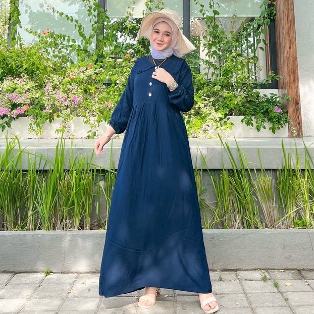 Gamis Amelia Bahan Rayon Maxi Dress Wanita Muslim Kancing Depan Terbaru