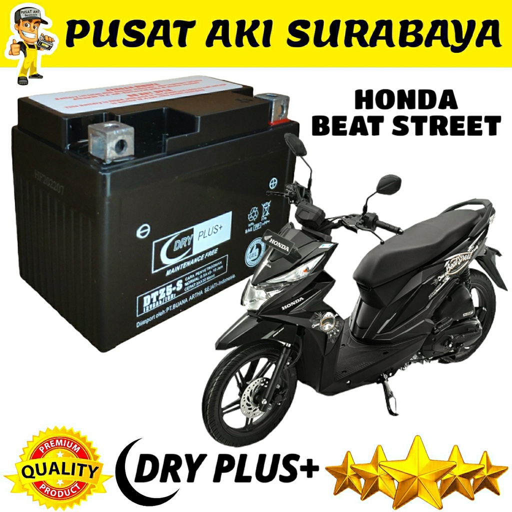 PUSAT AKI SURABAYA DRYPLUS DTZ5S ACCU BEAT STREET 12V 5Ah HONDA MTZ5S YTZ5S YTZ4V GTZ5S