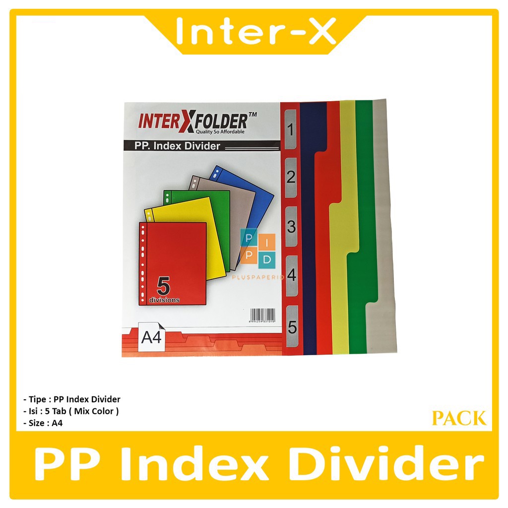 

Inter X Folder - PP Index Divider A4 5 Warna - Set