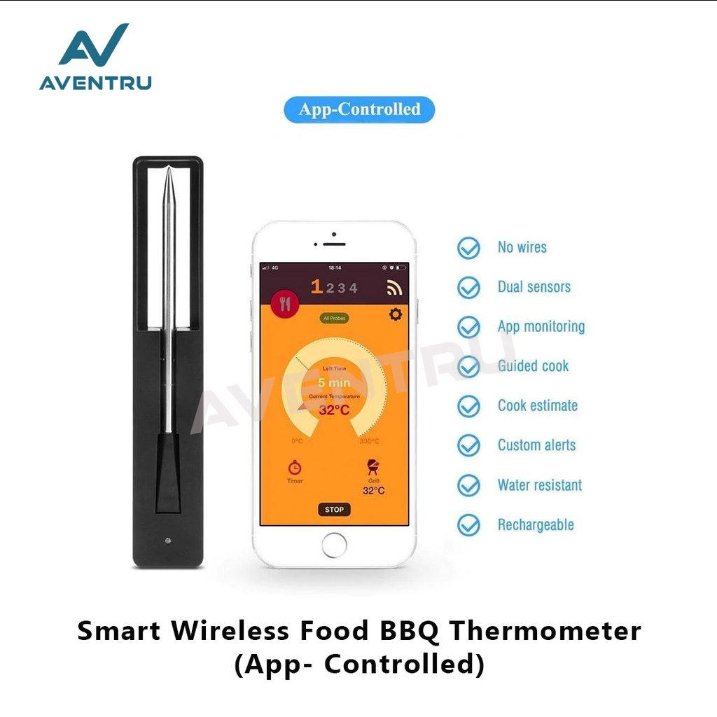 Smart Wireless Food meat BBQ Thermometer Termometer Makanan Dapur