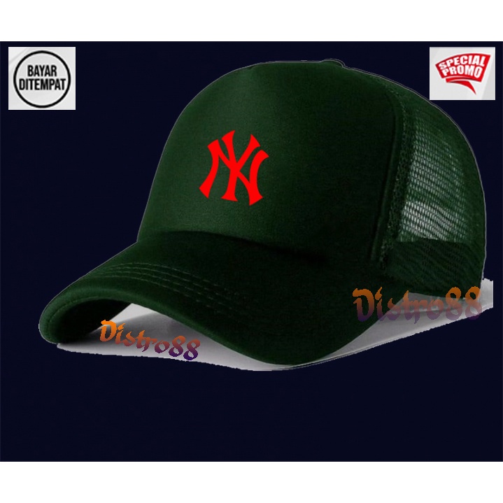 PROMO Topi Distro New York Text Merah Premuim Quality Topi Trucker Keren Murah Banyak Di Cari Cowok 