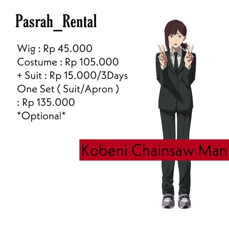 SEWA RENTAL KOSTUM / COSPLAY KOBENI CHAINSAWMAN