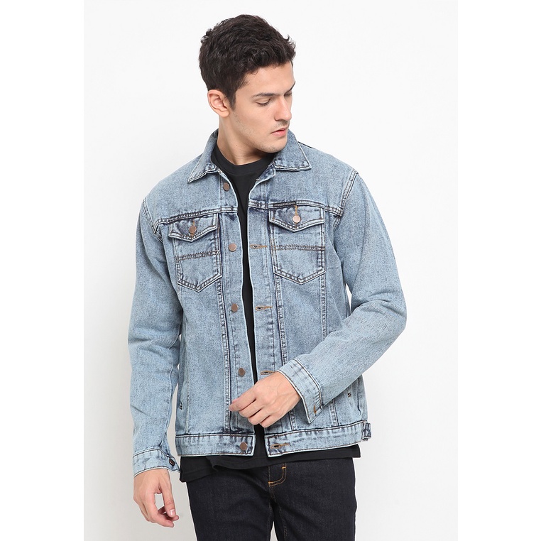 HEMMEH Jaket Jeans Abu Polos Jaket Denim Abu Polos