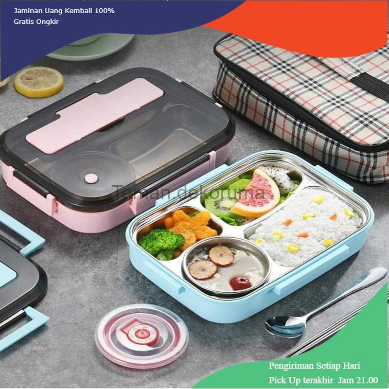 TD - PR UPORS Kotak Makan Anti Tumpah Stainless Steel Lunch Box 4 Grid - UP4