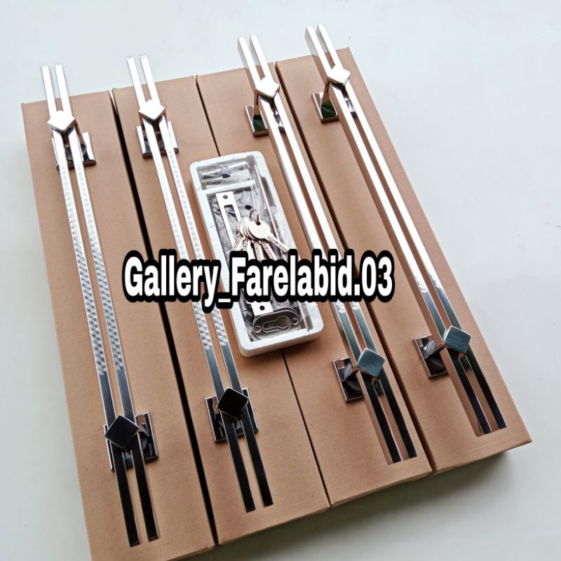 Handle Pintu Rumah Stainless Steel Grafir 60 Cm Set Body Kunci Gagang Pintu Rumah 45 Cm Bodi Pelor Pegangan Pintu Kupu Tarung Tarikan Pintu Rumah 2 Utama Minimalis