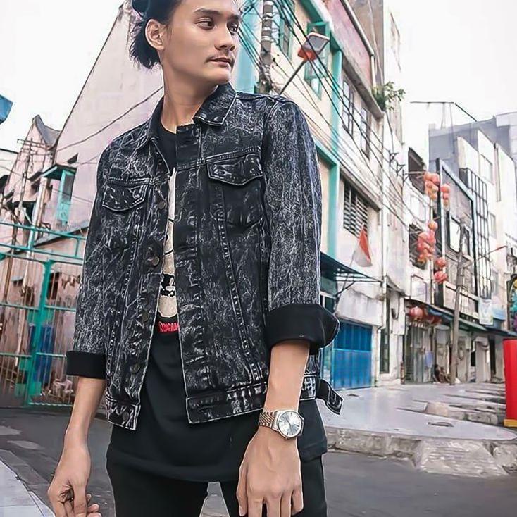 Sale (PROMO) JAKET JEANS PRIA SANDWASH HITAM