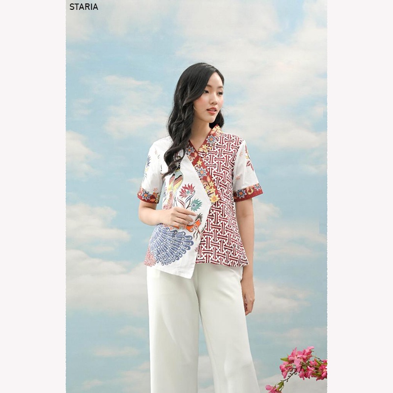 Evercloth Staria Atasan Batik Wanita Blouse Batik Perempuan Modern