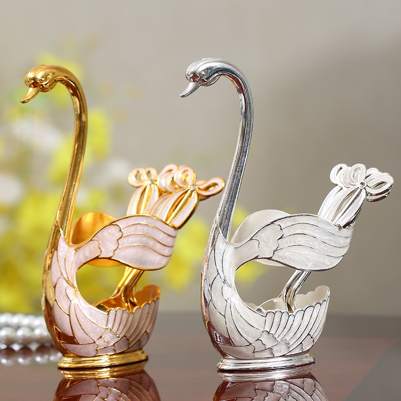 Swan Sendok Kopi Dengan Tempat Penyimpanan Home Zinc Alloy Salad Dessert Fruit Spoon