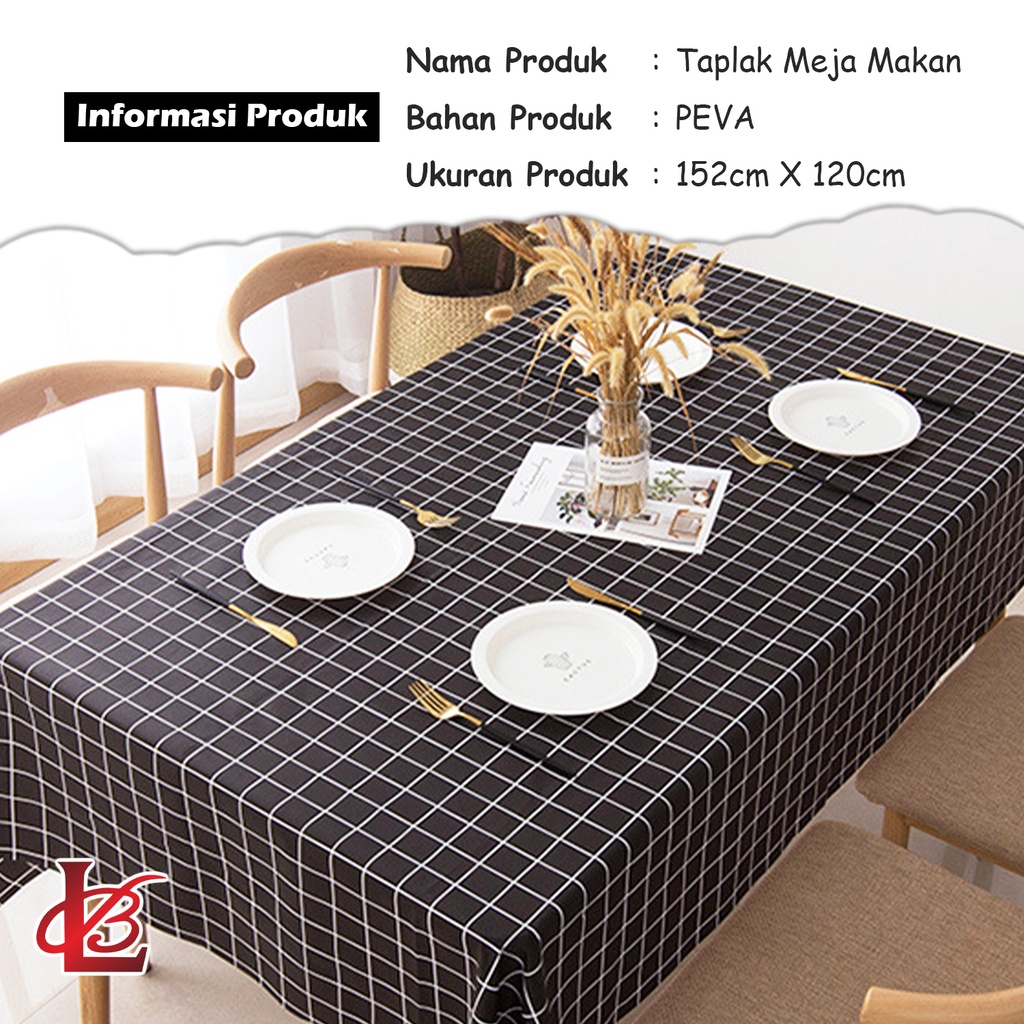 Taplak Meja Makan PEVA Tebal Premium Persegi Panjang Size 152x120cm Motif Kotak Anti Air Perlengkapan Dekorasi Ruang Makan Rumah Tangga Import - D10-3C - Comforthomes